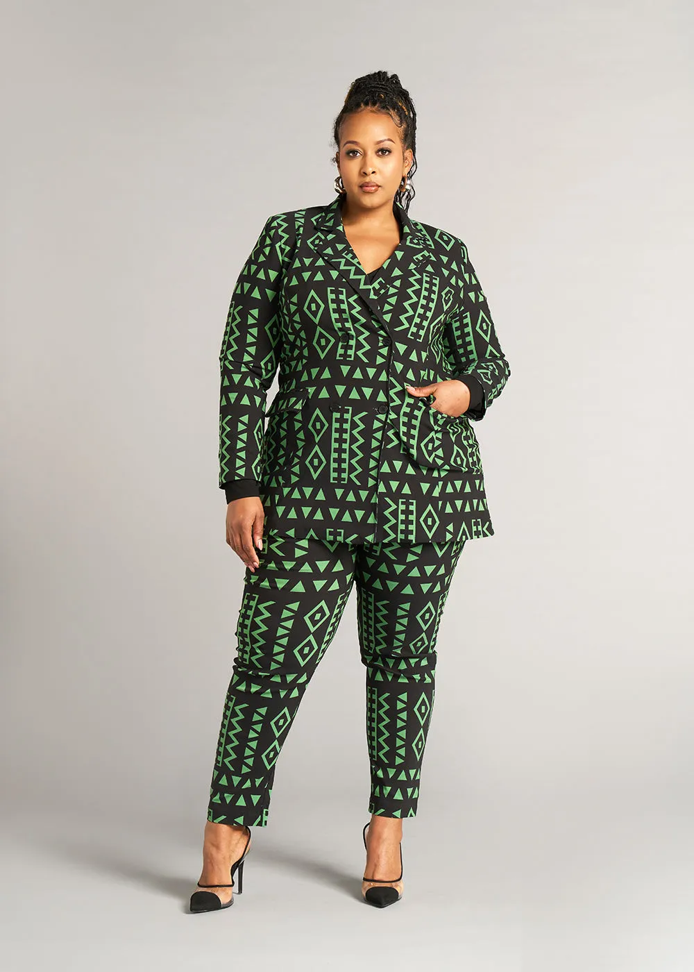 Talia Women's African Print Stretch Pants (Moss Black Geometric) - Clearance sold by D'iyanu product image thumbnail 3