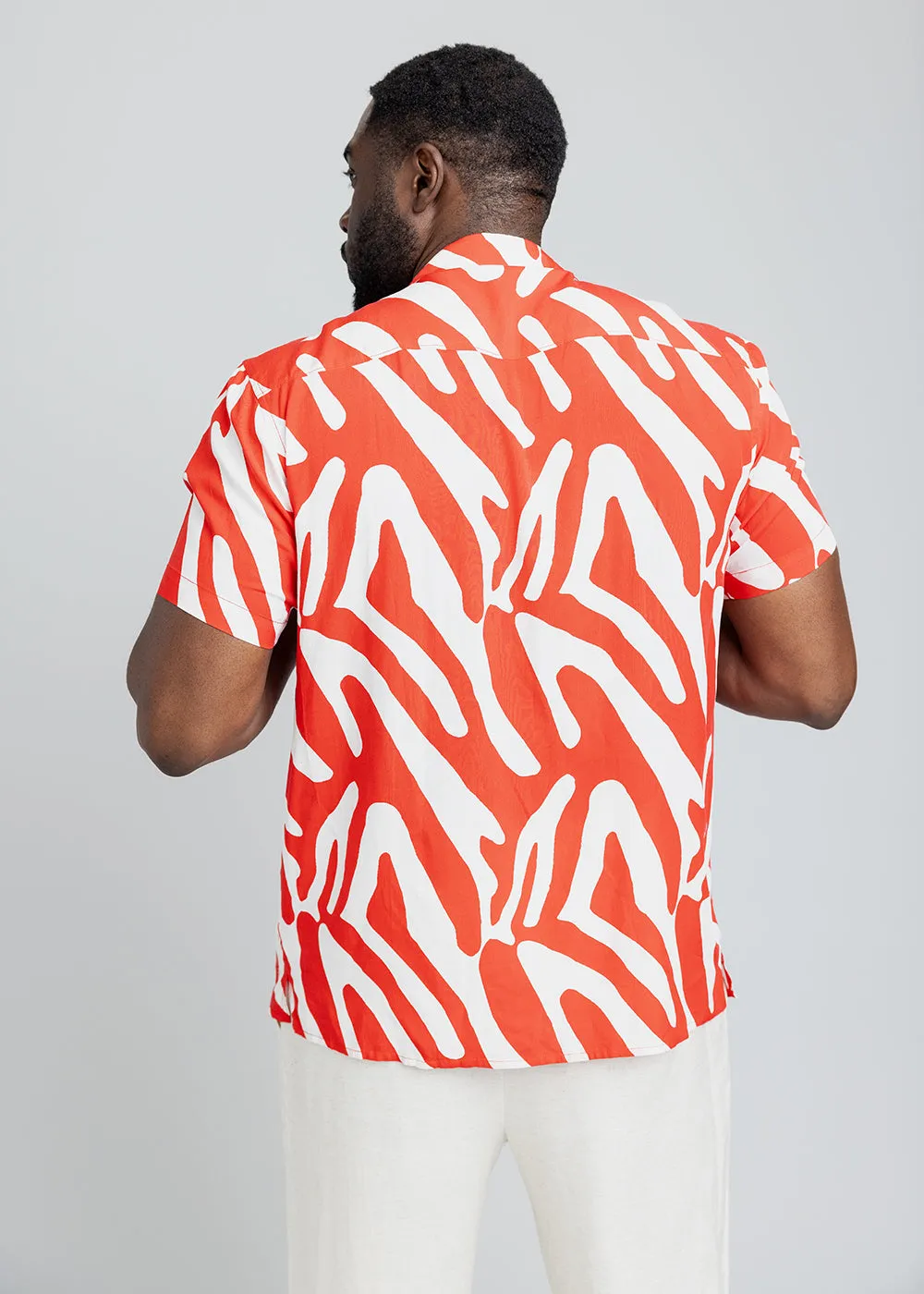 Malik Men's African Print Button-Up Shirt (Deep Orange Zebra Abstract) sold by D'iyanu product image thumbnail 3