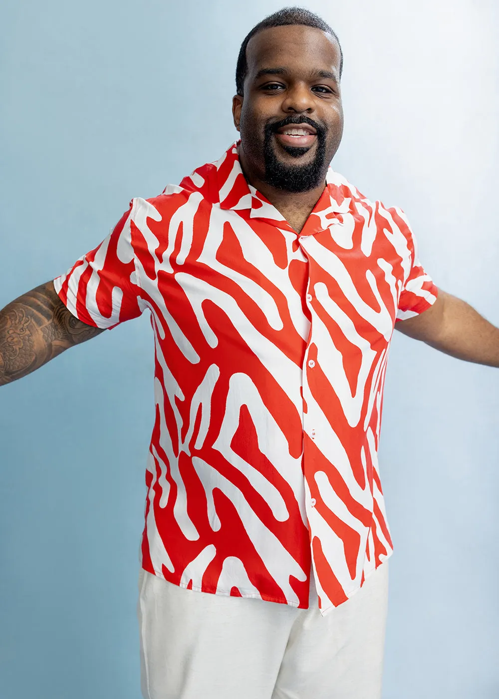 Malik Men's African Print Button-Up Shirt (Deep Orange Zebra Abstract) sold by D'iyanu product image thumbnail 5