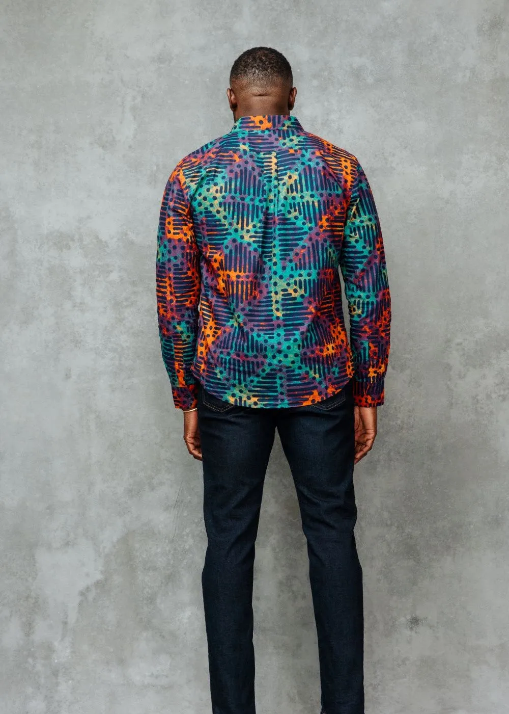Chane Men's African Print Button-Up Shirt (Jade Amber Adire) sold by D'iyanu product image thumbnail 2