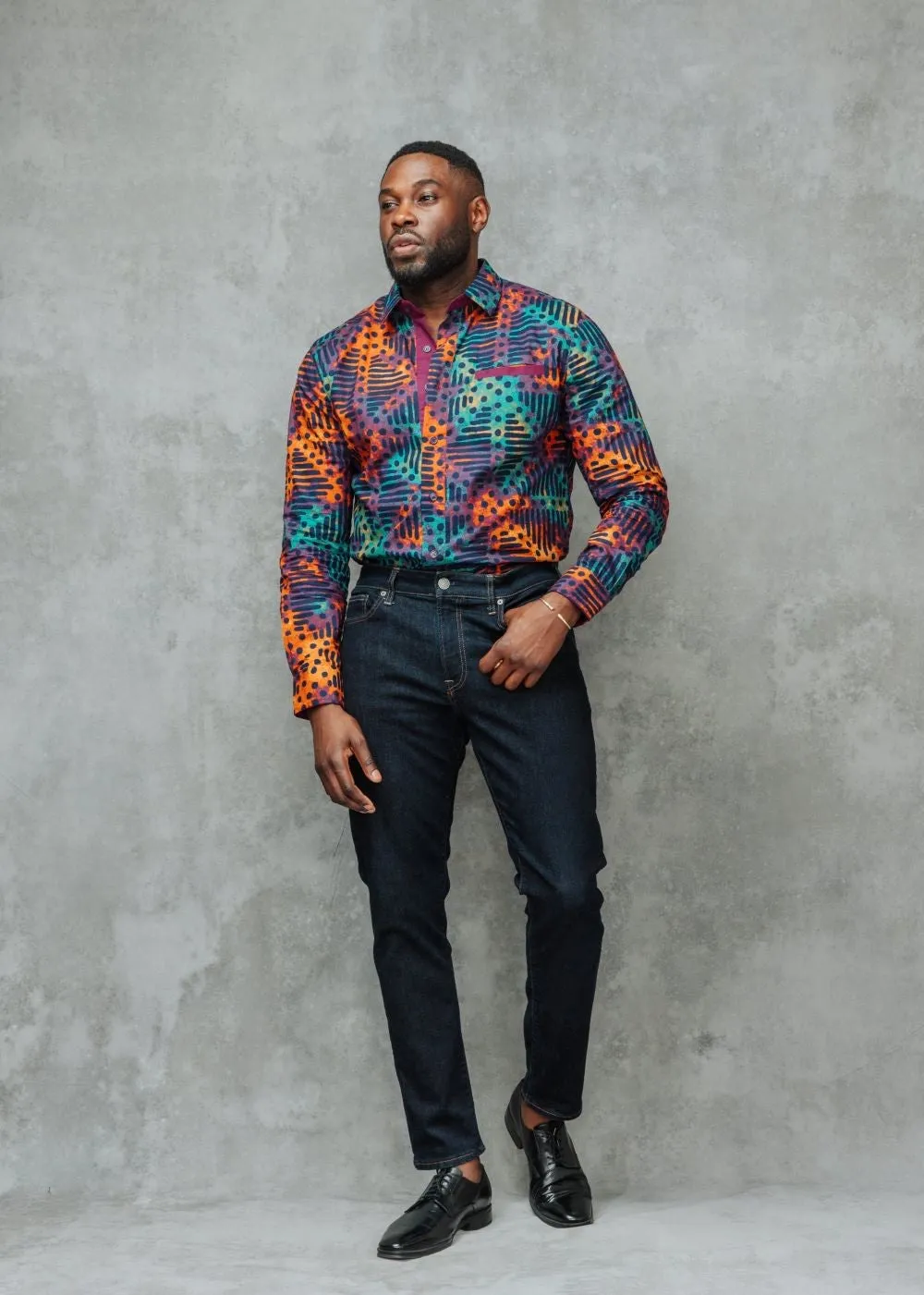 Chane Men's African Print Button-Up Shirt (Jade Amber Adire) sold by D'iyanu product image thumbnail 4