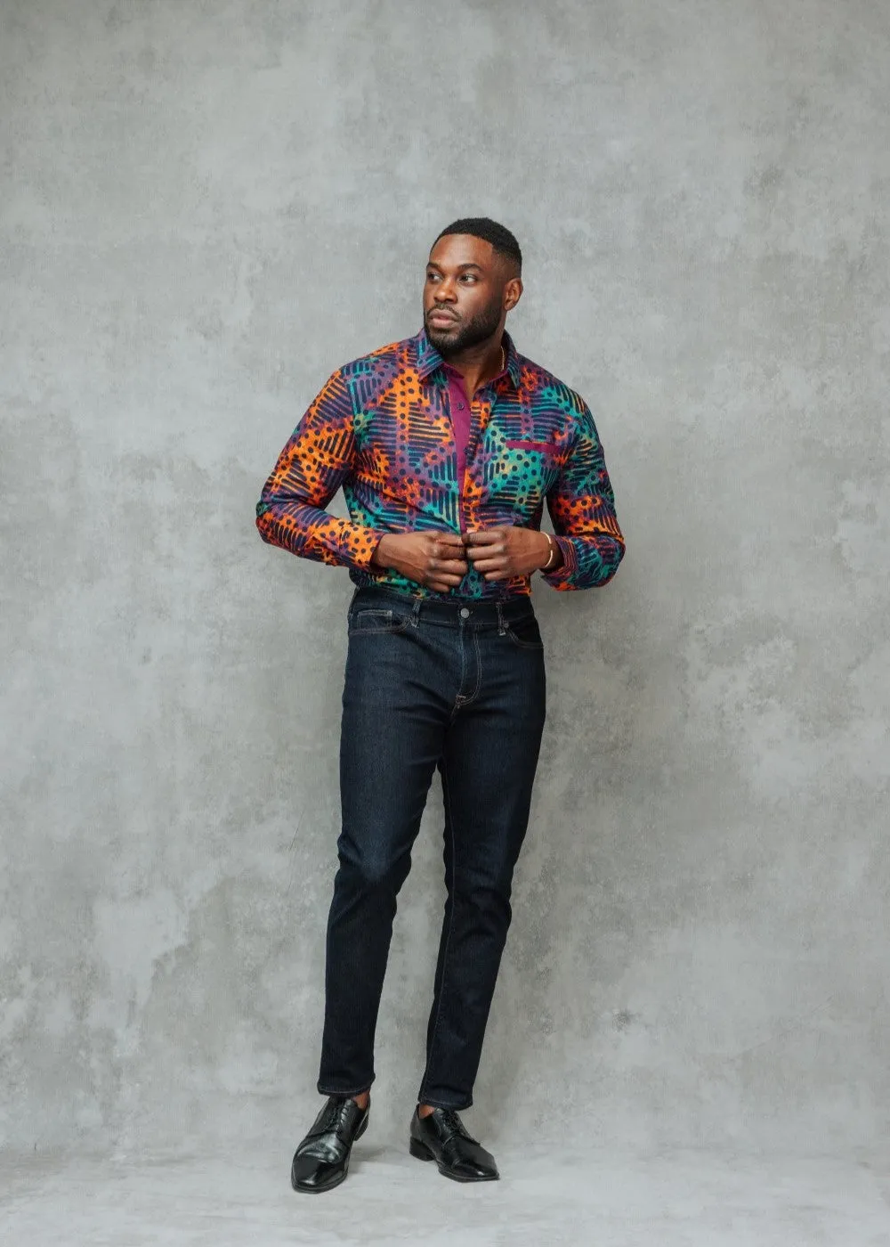 Chane Men's African Print Button-Up Shirt (Jade Amber Adire) sold by D'iyanu product image thumbnail 3