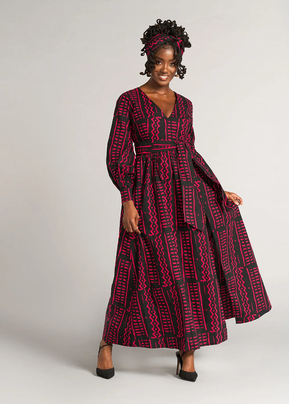 Abiba Women's African Print Maxi Dress (Black Magenta Tribal) - Clearance sold by D'iyanu product image thumbnail 4