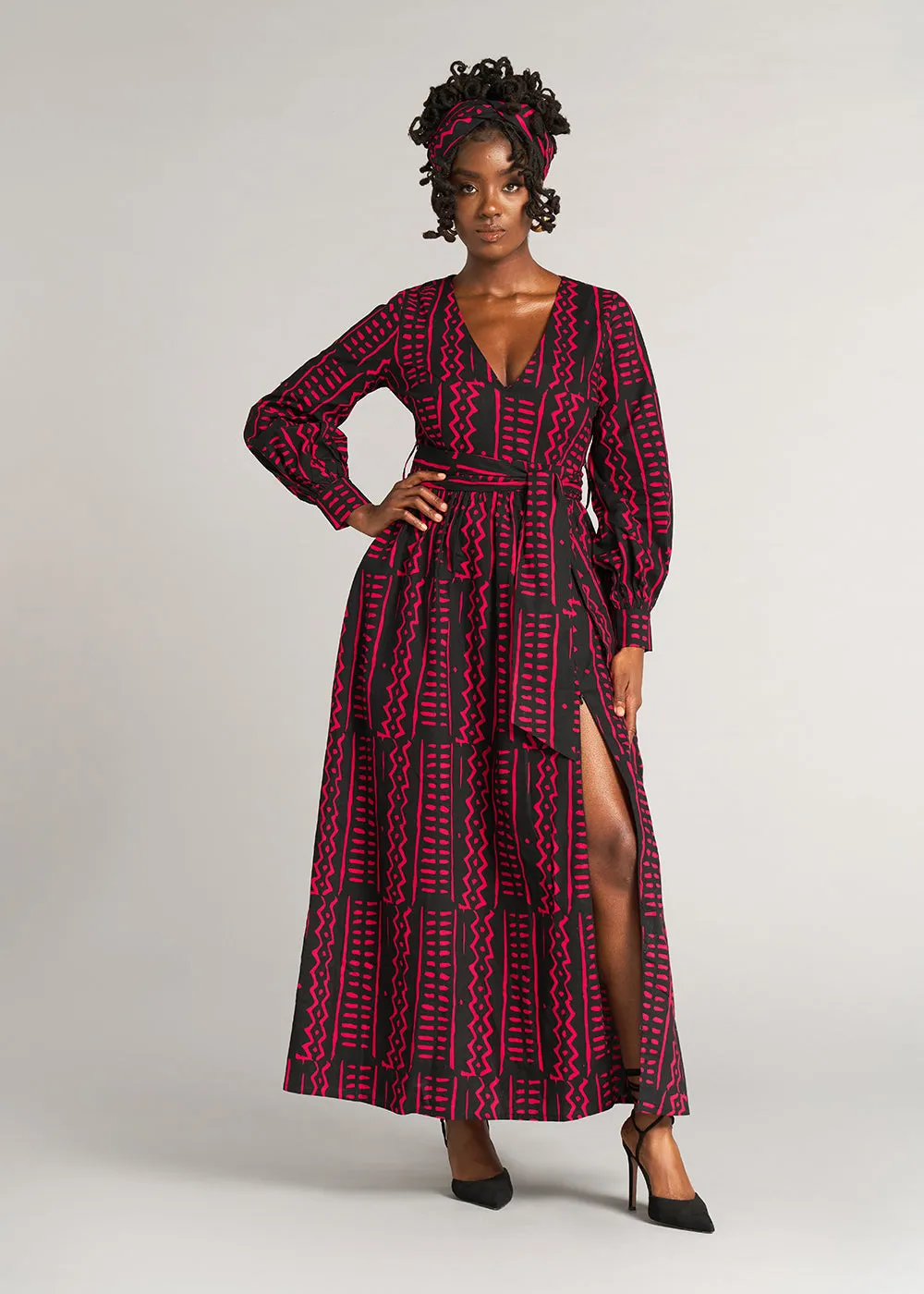 Abiba Women's African Print Maxi Dress (Black Magenta Tribal) - Clearance sold by D'iyanu product image thumbnail 2