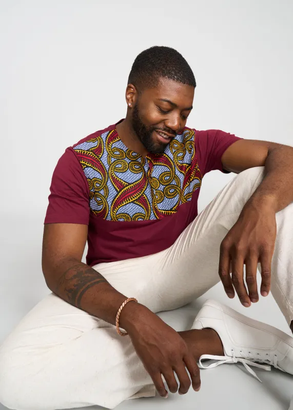 Dayo Men's African Print T-shirt (Red Yellow Vines) sold by D'iyanu