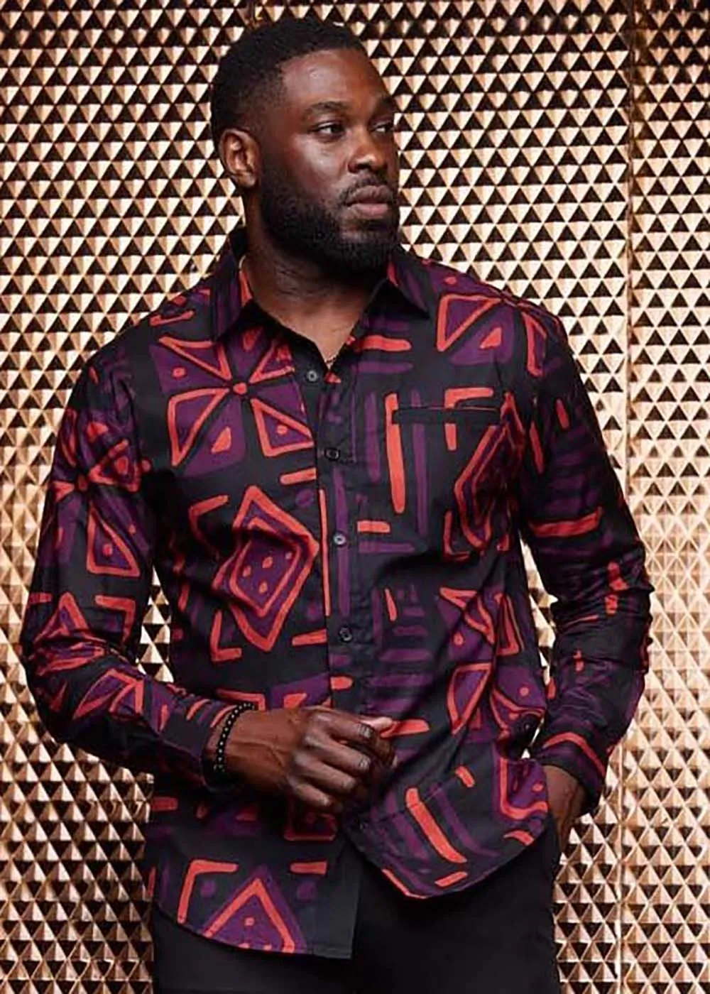Chane Men's African Print Button-Up Shirt (Black Peach Tribal) sold by D'iyanu