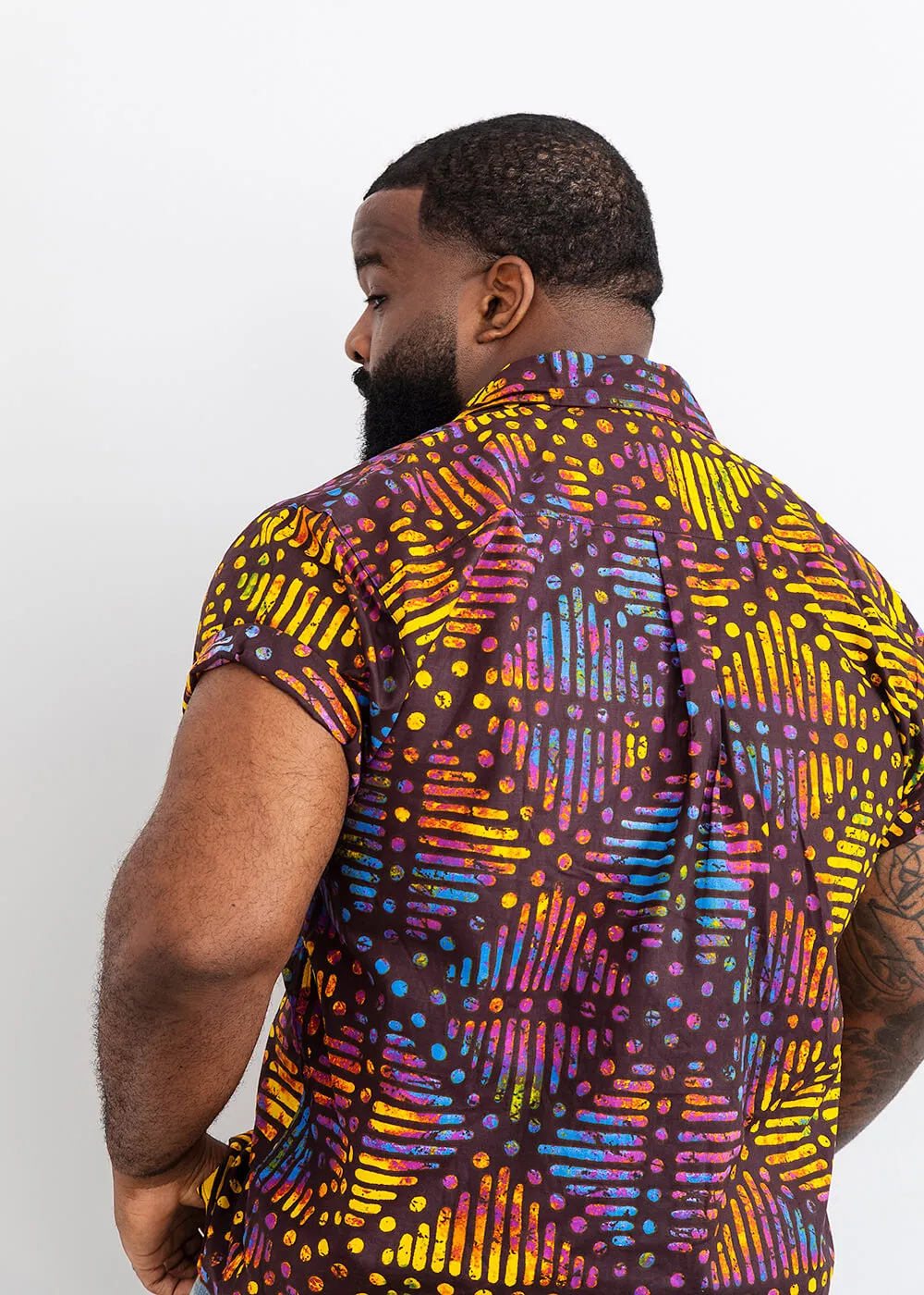 Keyon African Print Button-Up Shirt (Sunset Adire) - Clearance sold by D'iyanu product image thumbnail 5
