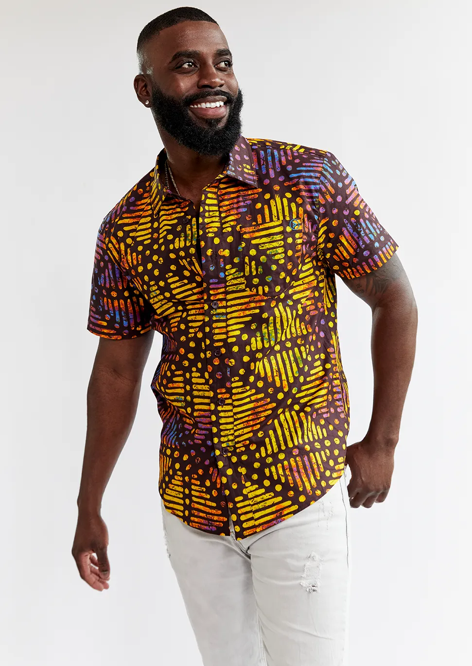 Keyon African Print Button-Up Shirt (Sunset Adire) - Clearance sold by D'iyanu product image thumbnail 4