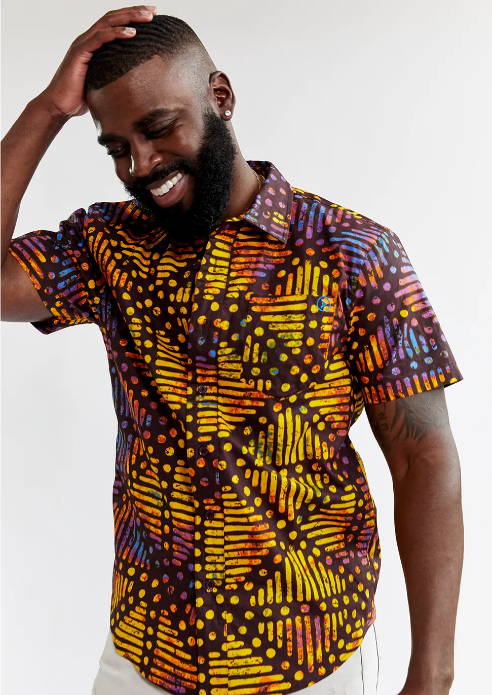 Keyon African Print Button-Up Shirt (Sunset Adire) - Clearance sold by D'iyanu