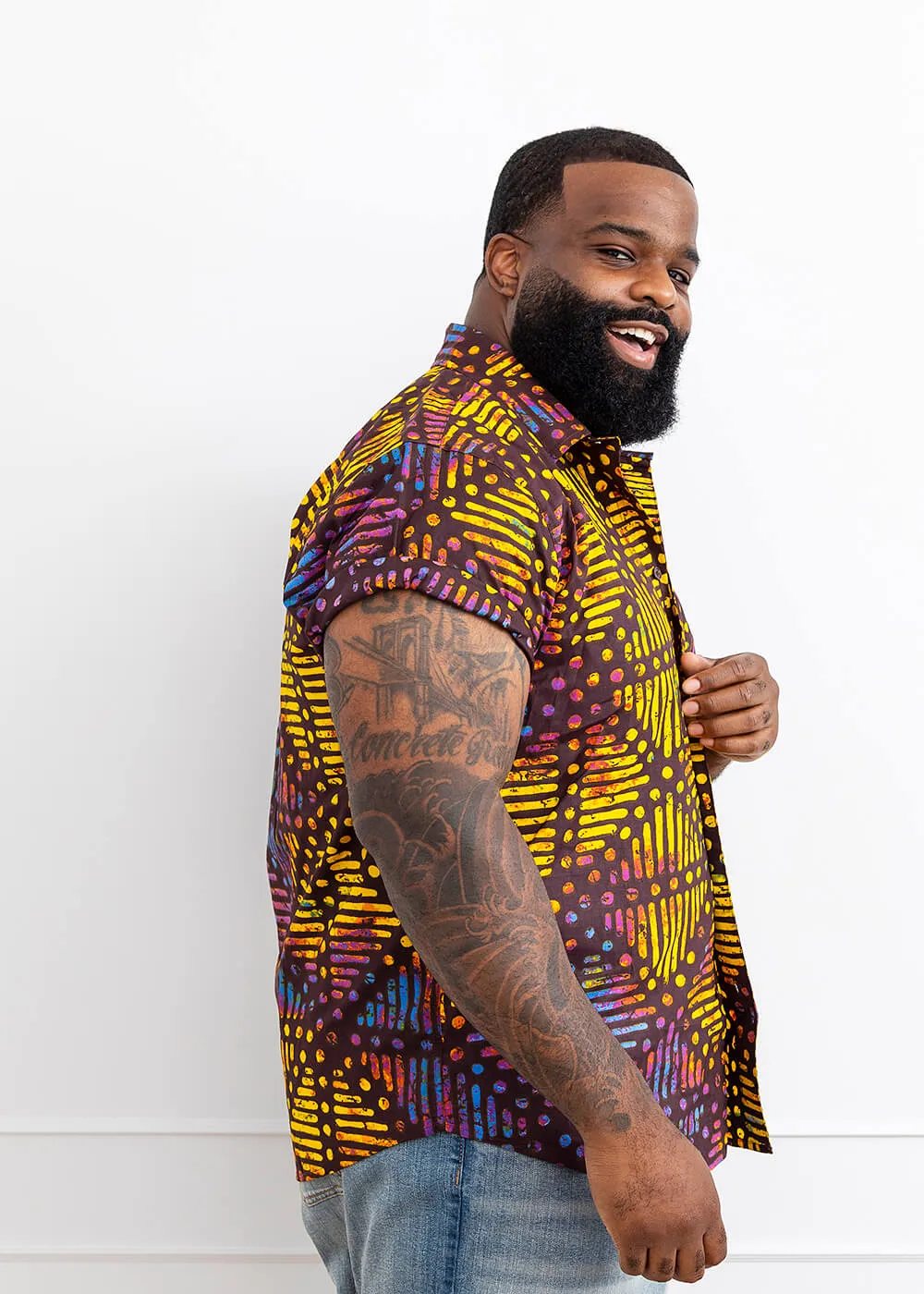 Keyon African Print Button-Up Shirt (Sunset Adire) - Clearance sold by D'iyanu product image thumbnail 3