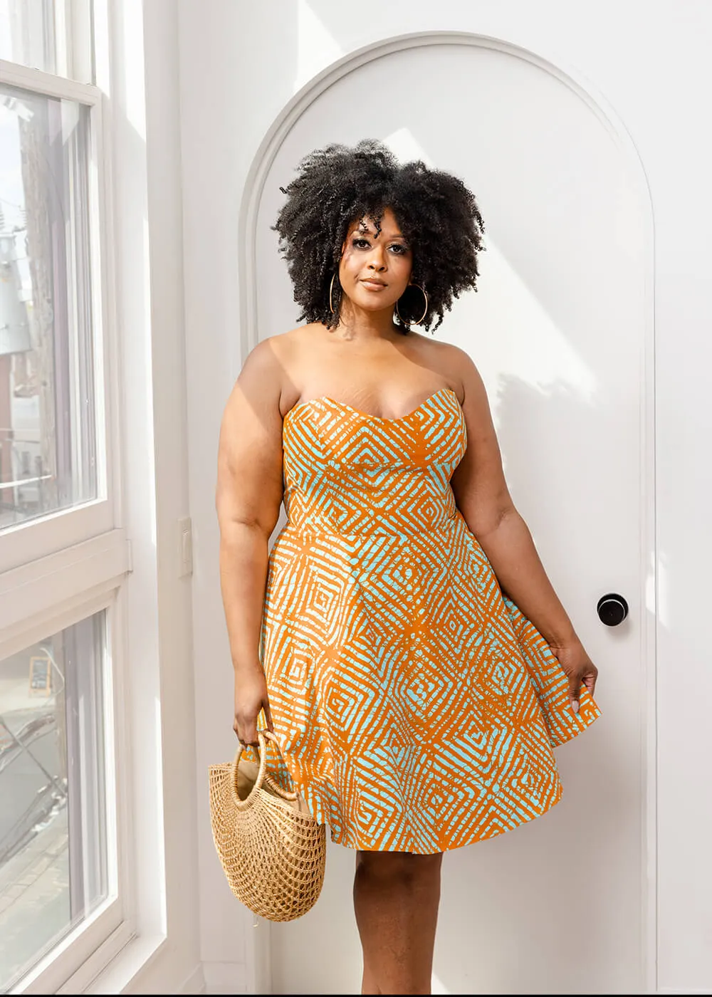 Jioni Women's African Print Corset Dress (Orange Blue Adire) - Clearance sold by D'iyanu product image thumbnail 3