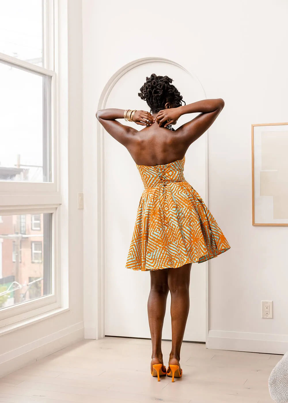 Jioni Women's African Print Corset Dress (Orange Blue Adire) - Clearance sold by D'iyanu product image thumbnail 2
