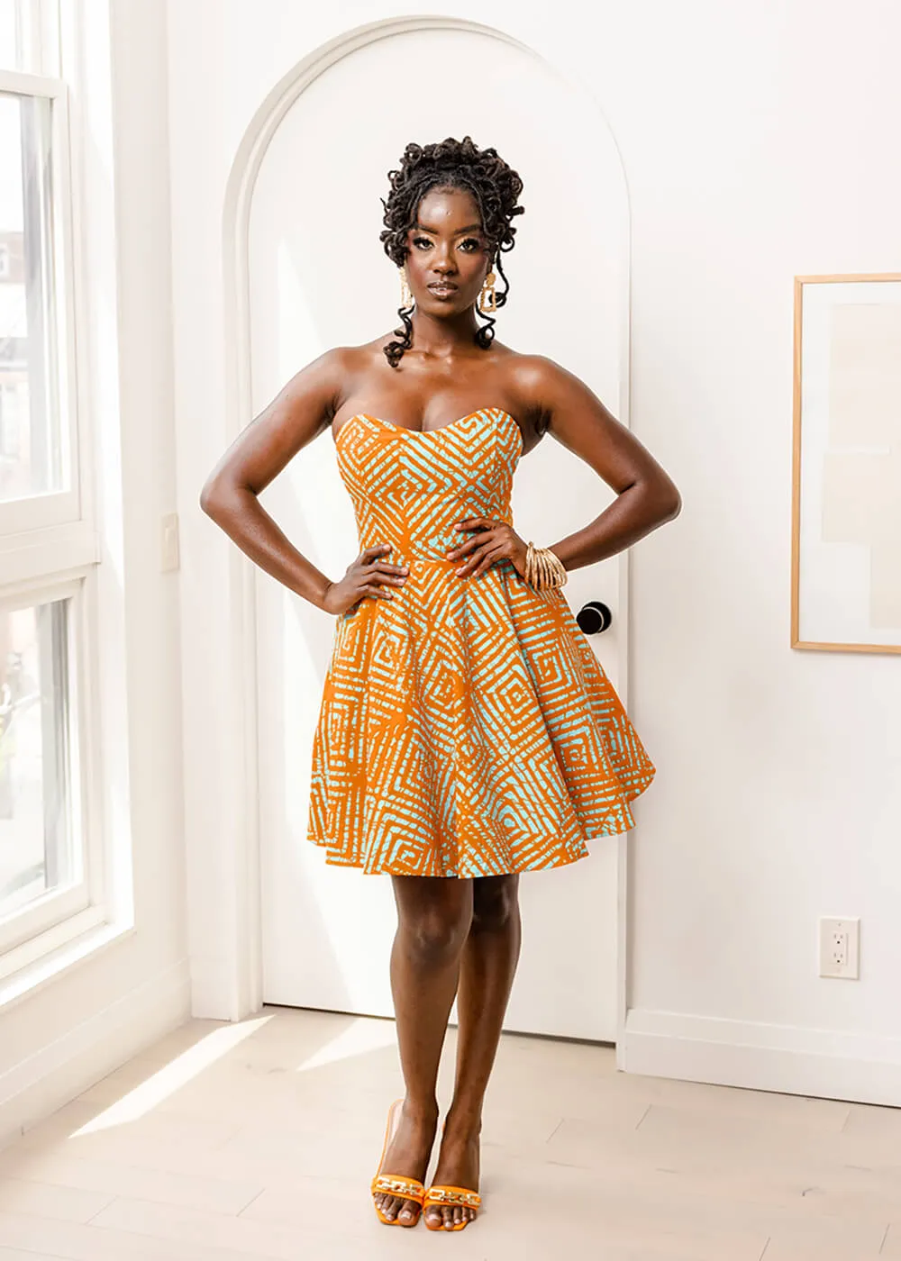 Jioni Women's African Print Corset Dress (Orange Blue Adire) - Clearance sold by D'iyanu product image thumbnail 4