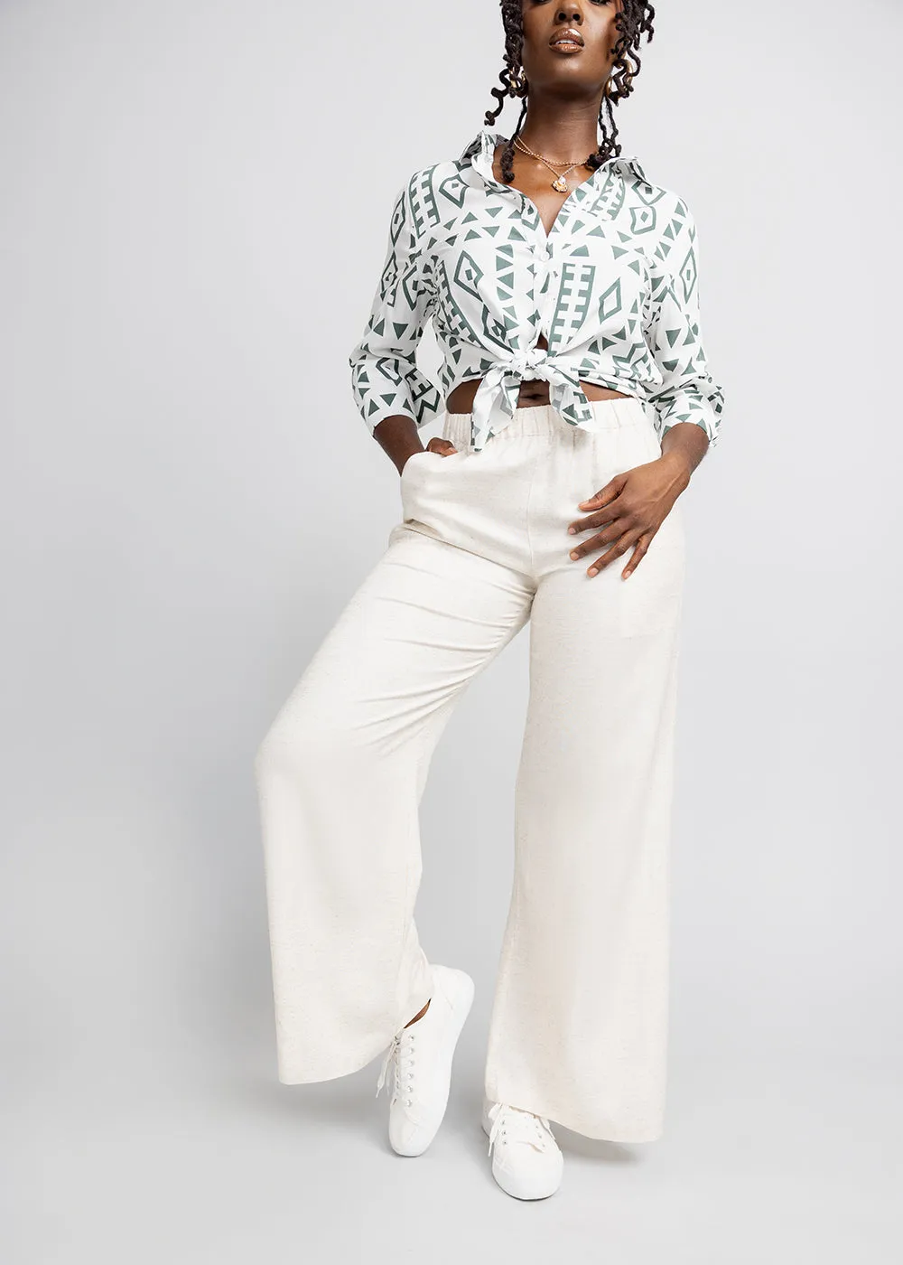 Nahema Women's Wide Leg Linen Blend Pants (Sand) sold by D'iyanu product image thumbnail 4