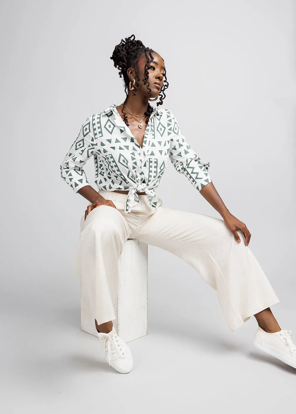 Nahema Women's Wide Leg Linen Blend Pants (Sand) sold by D'iyanu product image thumbnail 2