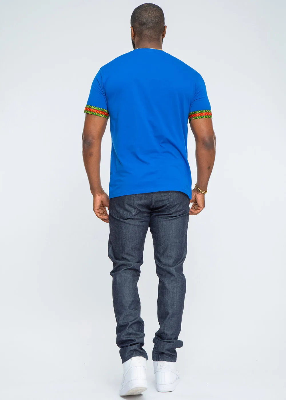 Men's African Print Dashiki T-Shirt (Blue) sold by D'iyanu product image thumbnail 3