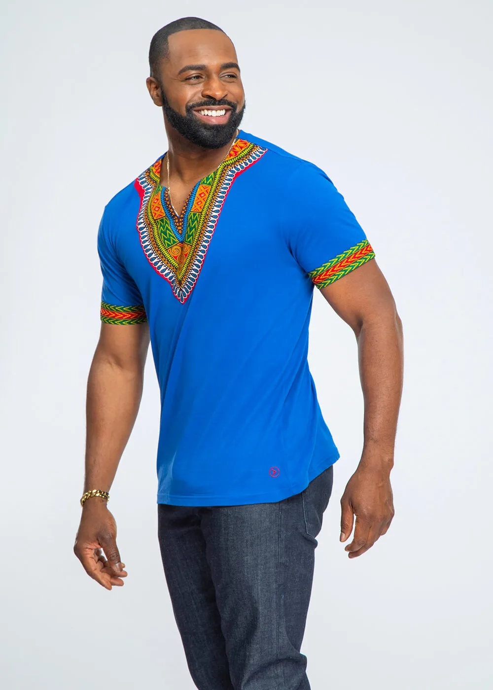 Men's African Print Dashiki T-Shirt (Blue) sold by D'iyanu product image thumbnail 4