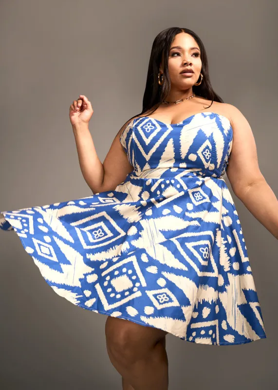 Jioni Women's African Print Corset Dress (Navy Tan Batik) sold by D'iyanu