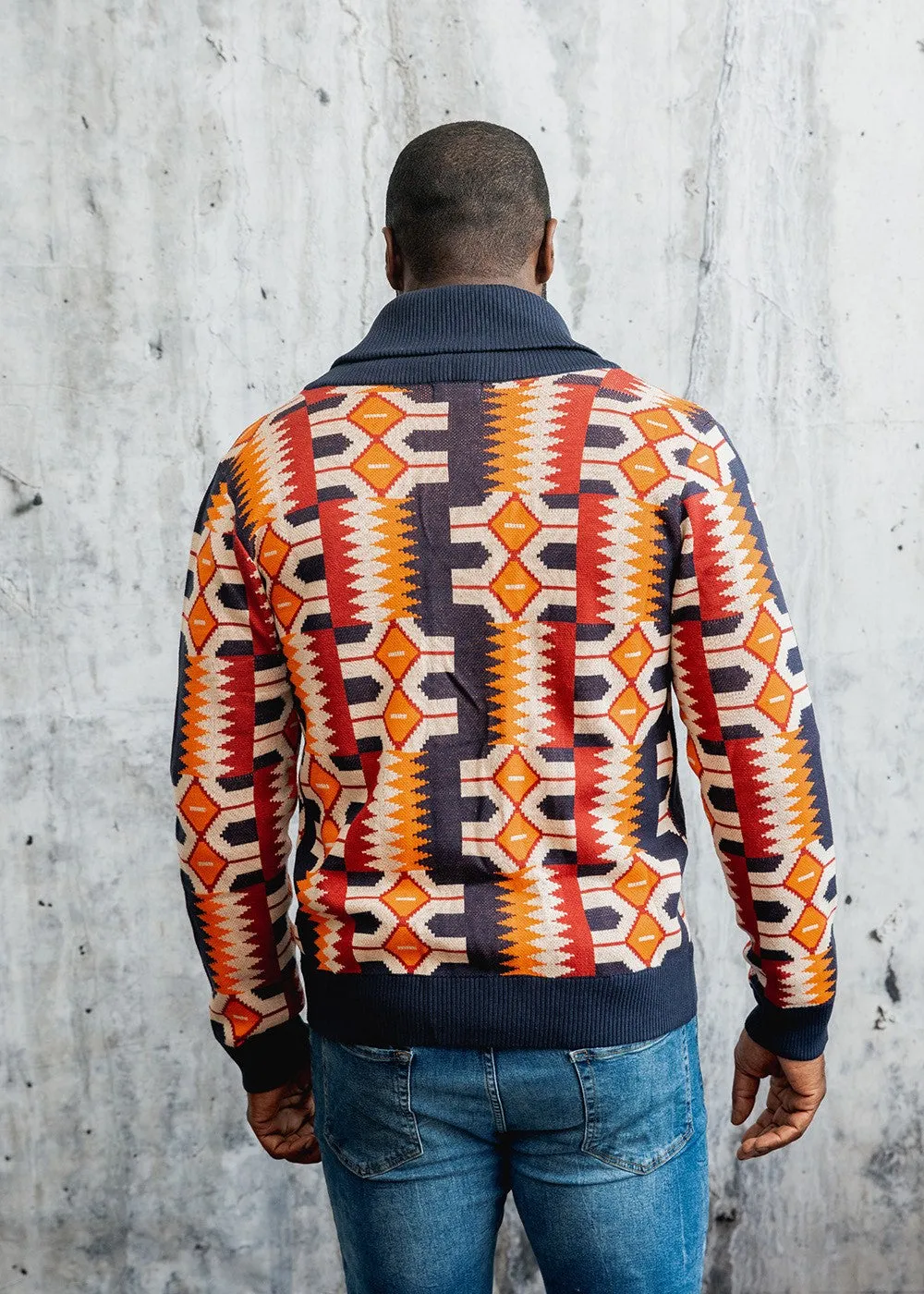 Aren African Print Button-Up Cardigan Sweater (Cream Orange Kente) sold by D'iyanu product image thumbnail 3
