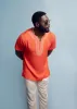 Izibili Men's African Linen Blend Embroidered Tunic Shirt (Deep Coral) sold by D'iyanu