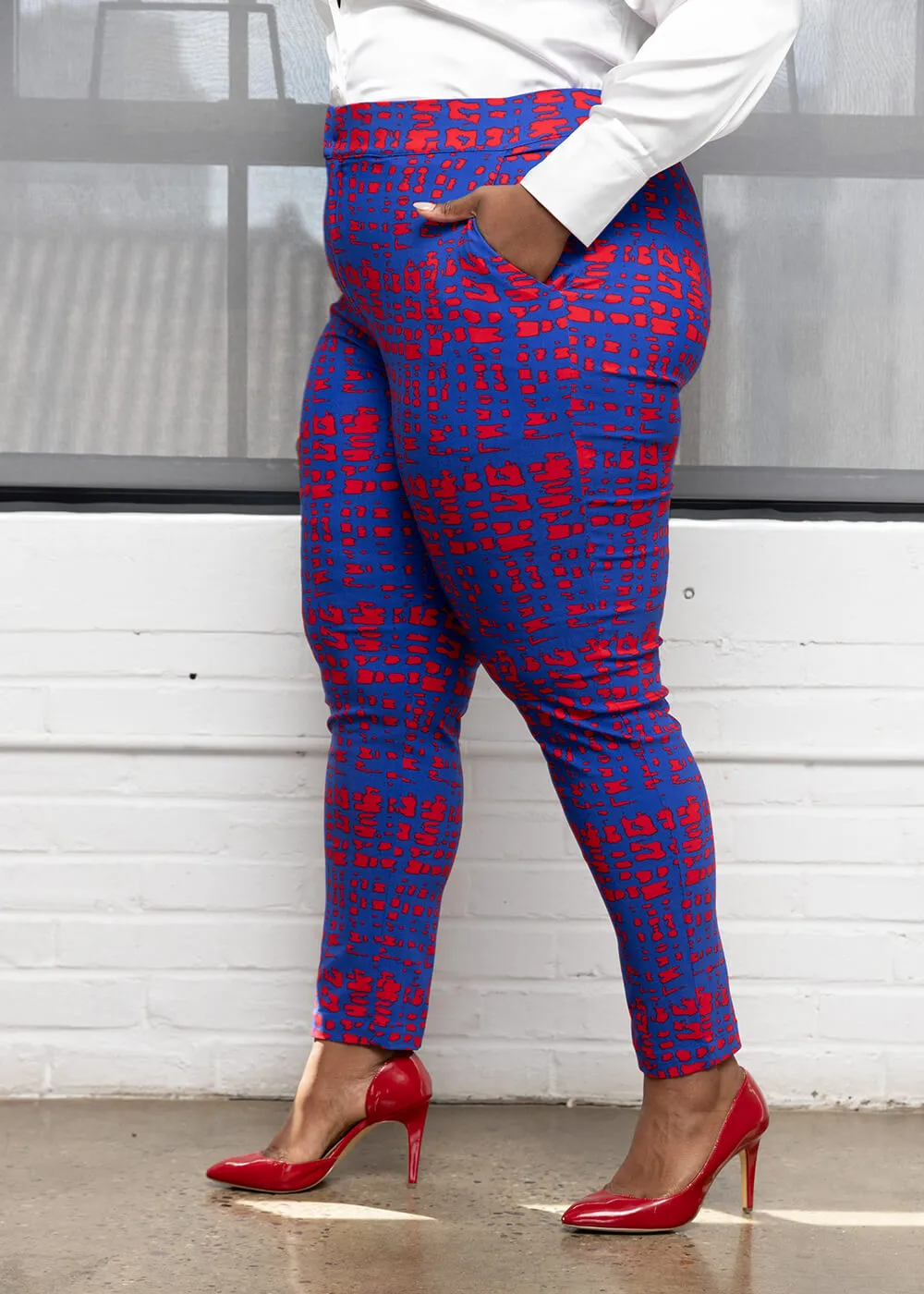 Talia Women's African Print Stretch Pants (Red Blue Adire) - Clearance sold by D'iyanu product image thumbnail 2