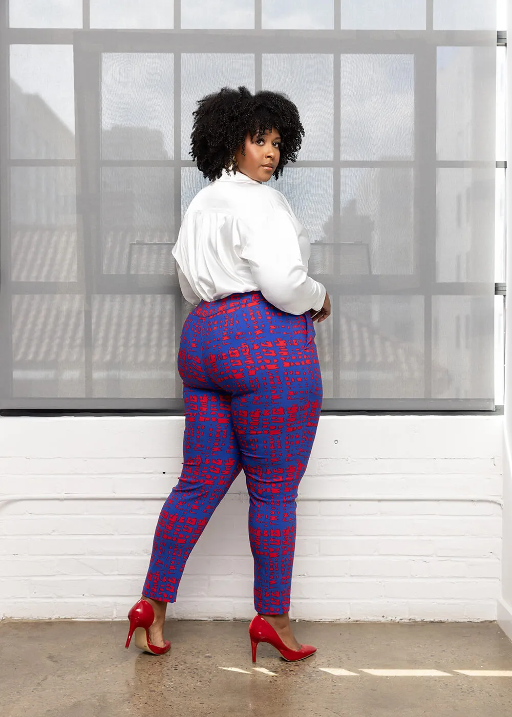 Talia Women's African Print Stretch Pants (Red Blue Adire) - Clearance sold by D'iyanu product image thumbnail 4