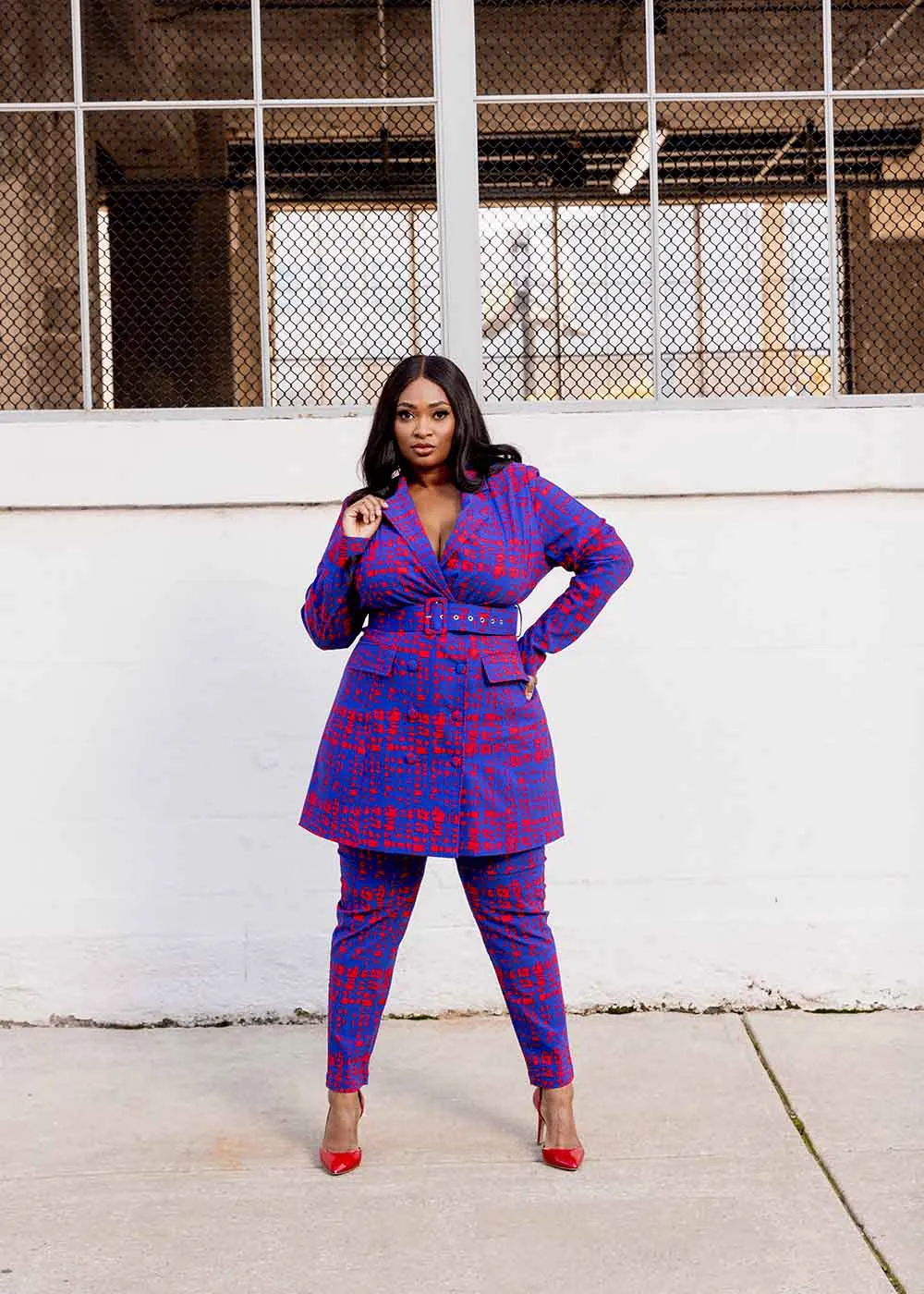 Talia Women's African Print Stretch Pants (Red Blue Adire) - Clearance sold by D'iyanu product image thumbnail 5