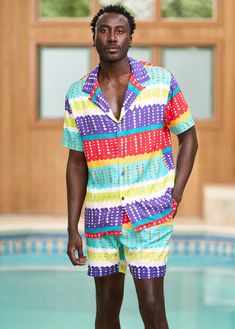 Safari Men's African Print Swim Trunks (Rainbow Punch Adire) - Clearance sold by D'iyanu product image thumbnail 4