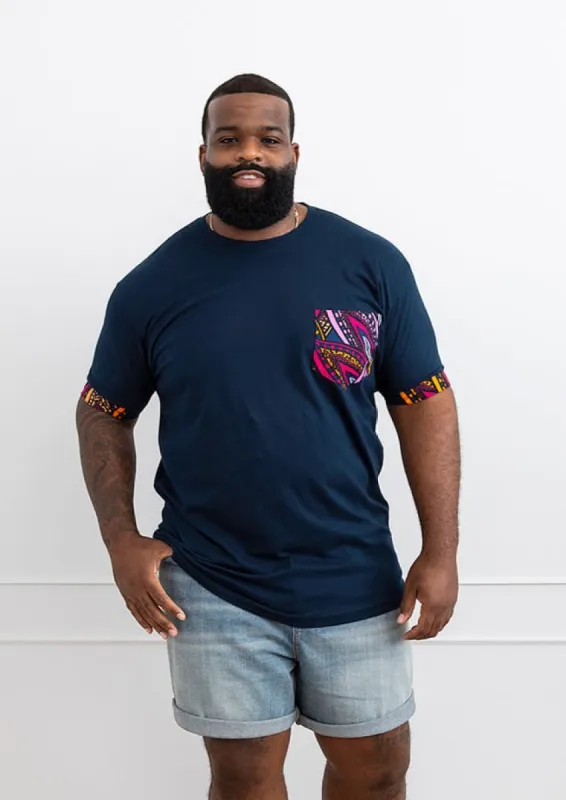 Seun Men's African Print T-Shirt with Pocket (Sunset Leaves)-Clearance sold by D'iyanu