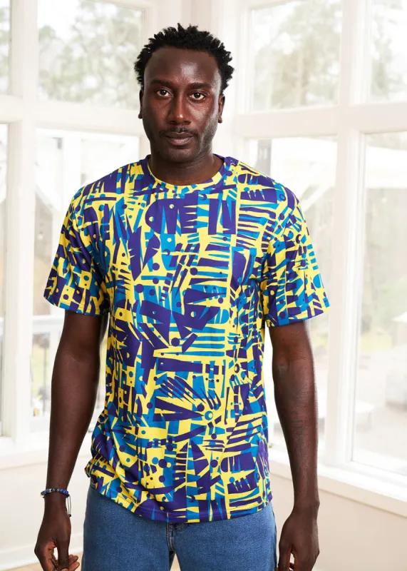 Edalo Men's African Print Active T-Shirt (Neon Tropical Stamp) - Clearance sold by D'iyanu