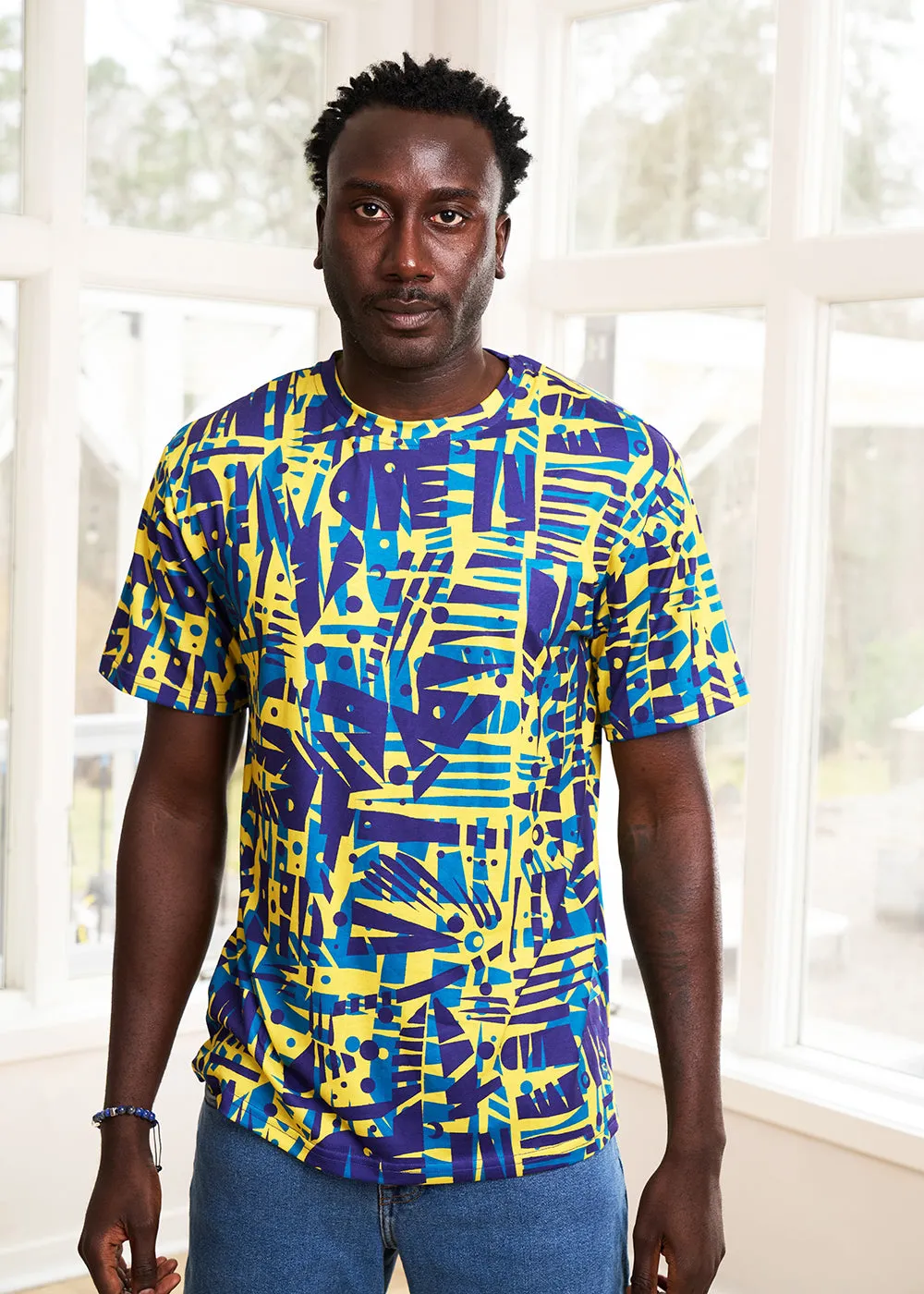Edalo Men's African Print Active T-Shirt (Neon Tropical Stamp) - Clearance sold by D'iyanu