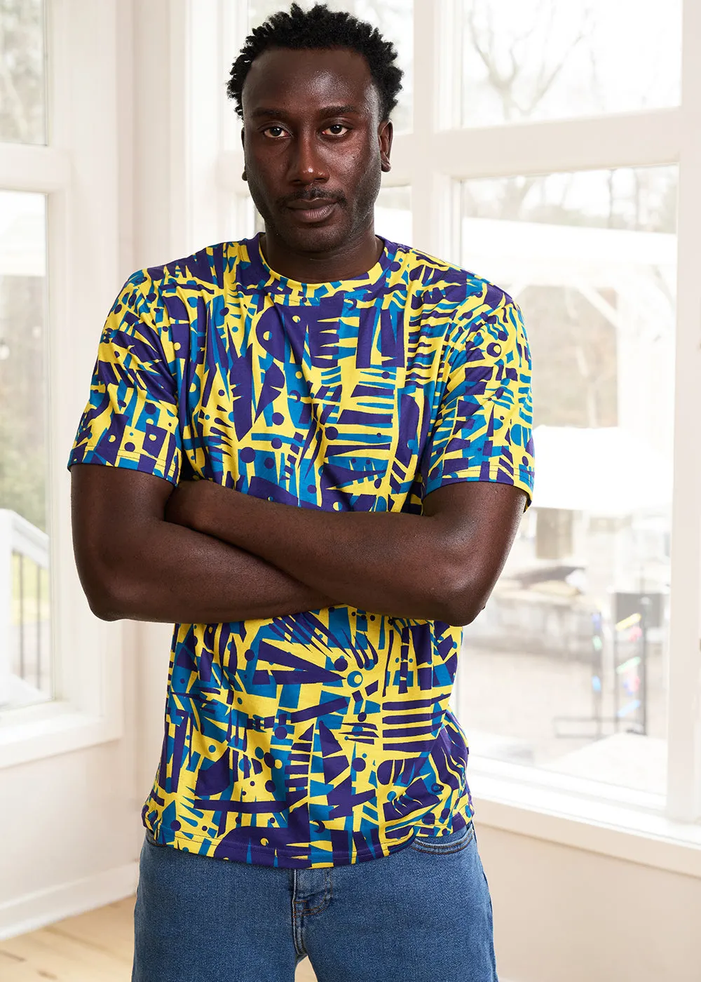 Edalo Men's African Print Active T-Shirt (Neon Tropical Stamp) - Clearance sold by D'iyanu product image thumbnail 2