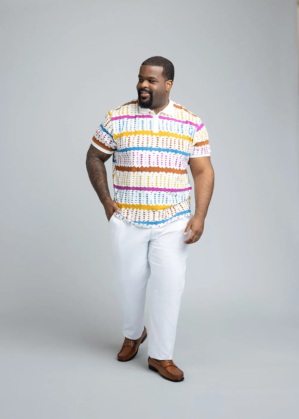 Femi Men's African Print Polo Shirt (White Nautical Adire) sold by D'iyanu product image thumbnail 4