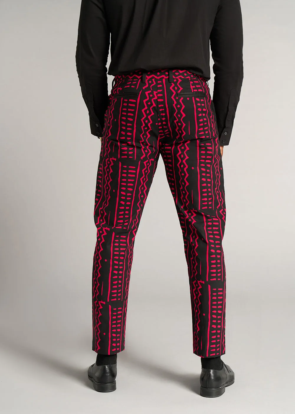 Tendai Men's African Print Trousers (Black Magenta Tribal) - Clearance sold by D'iyanu product image thumbnail 3