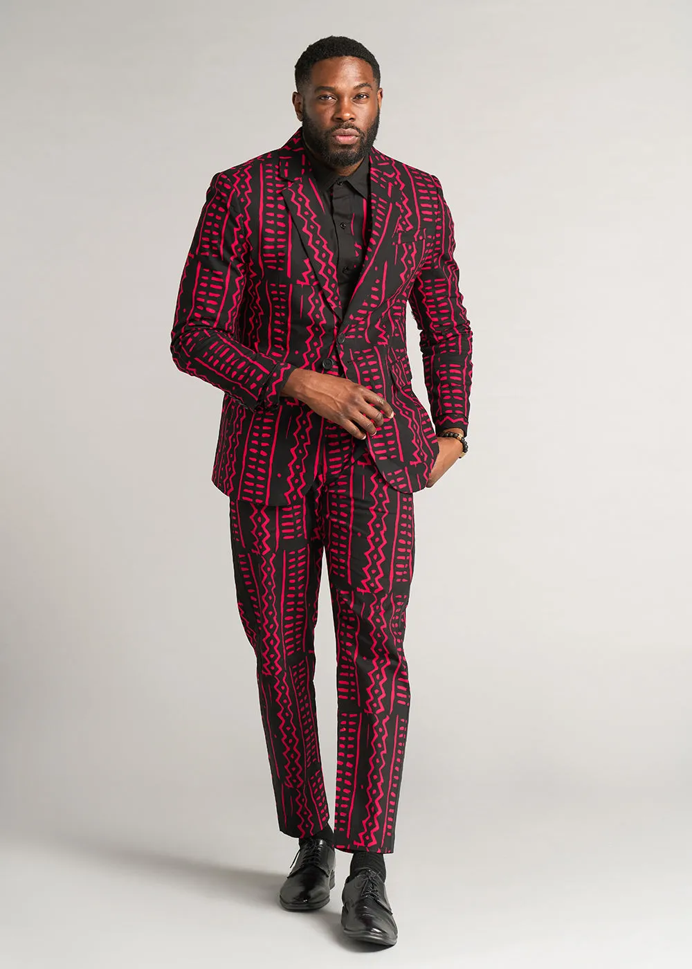 Tendai Men's African Print Trousers (Black Magenta Tribal) - Clearance sold by D'iyanu product image thumbnail 4