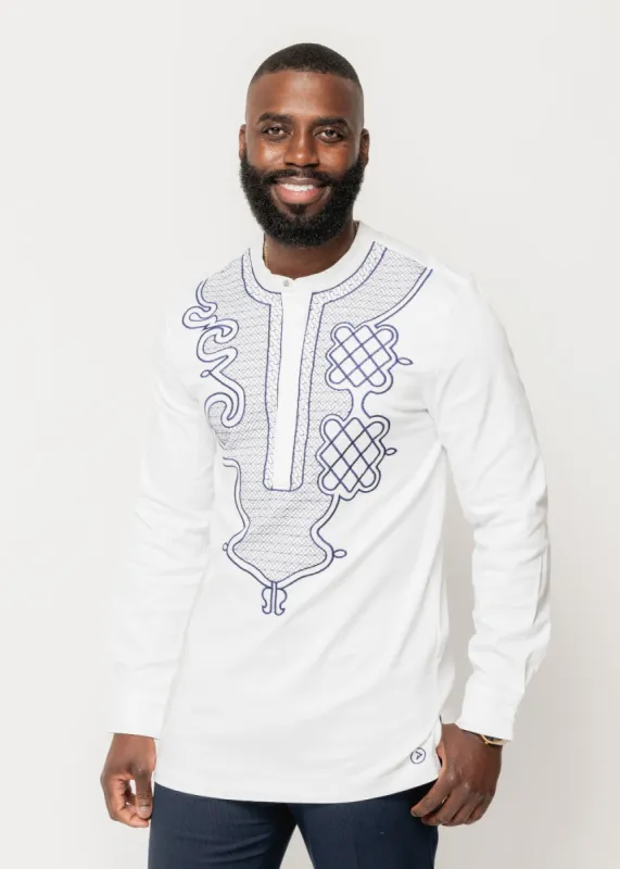 Dubaku Men's Traditional African Embroidery Shirt (White) sold by D'iyanu