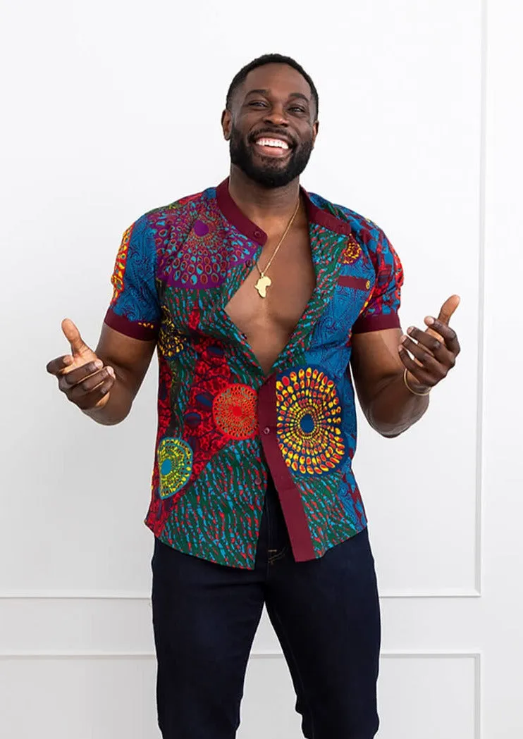Olu Men's African Print Mandarin Collar Shirt (New Harvest Multipattern) sold by D'iyanu product image thumbnail 5