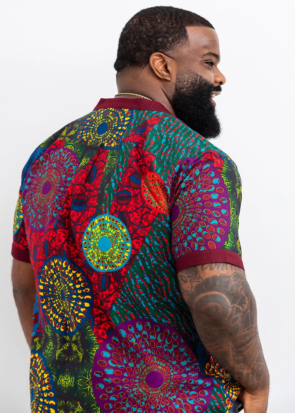 Olu Men's African Print Mandarin Collar Shirt (New Harvest Multipattern) sold by D'iyanu product image thumbnail 2