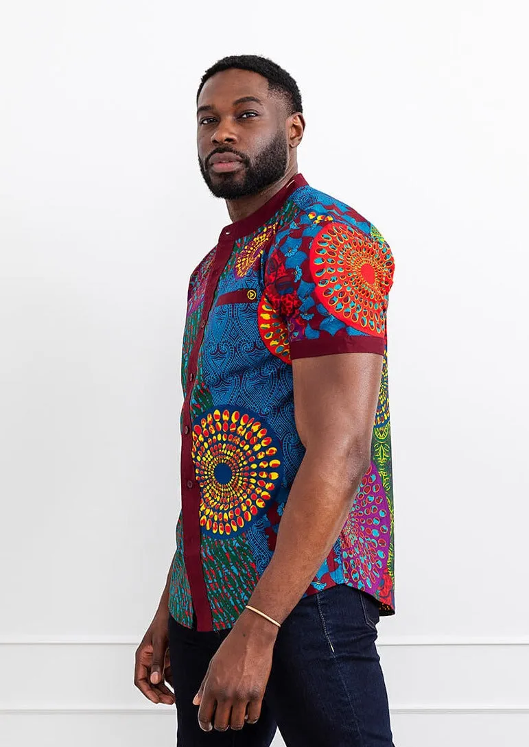 Olu Men's African Print Mandarin Collar Shirt (New Harvest Multipattern) sold by D'iyanu product image thumbnail 3