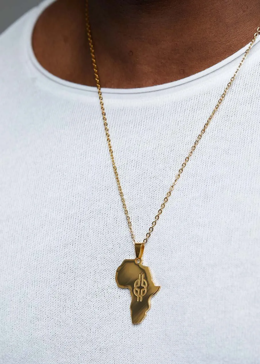 Adinkra Africa Map Gold Necklace- Wisdom Knot Symbol sold by D'iyanu