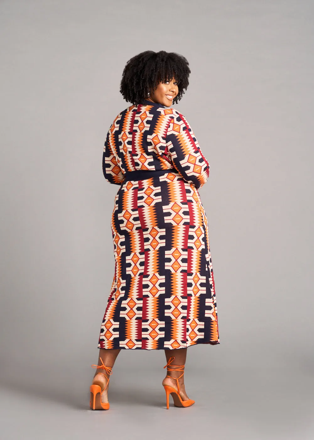 Aisha Women's African Print Cardigan (Cream Orange Kente) sold by D'iyanu product image thumbnail 5