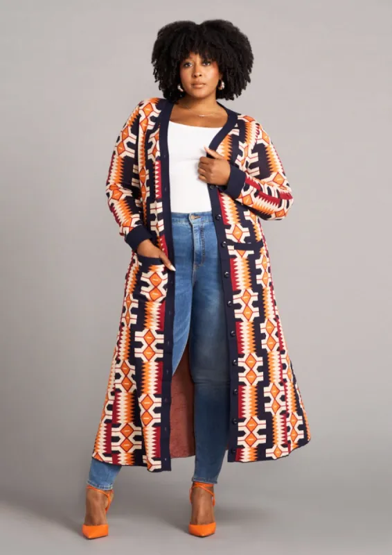 Aisha Women's African Print Cardigan (Cream Orange Kente) sold by D'iyanu