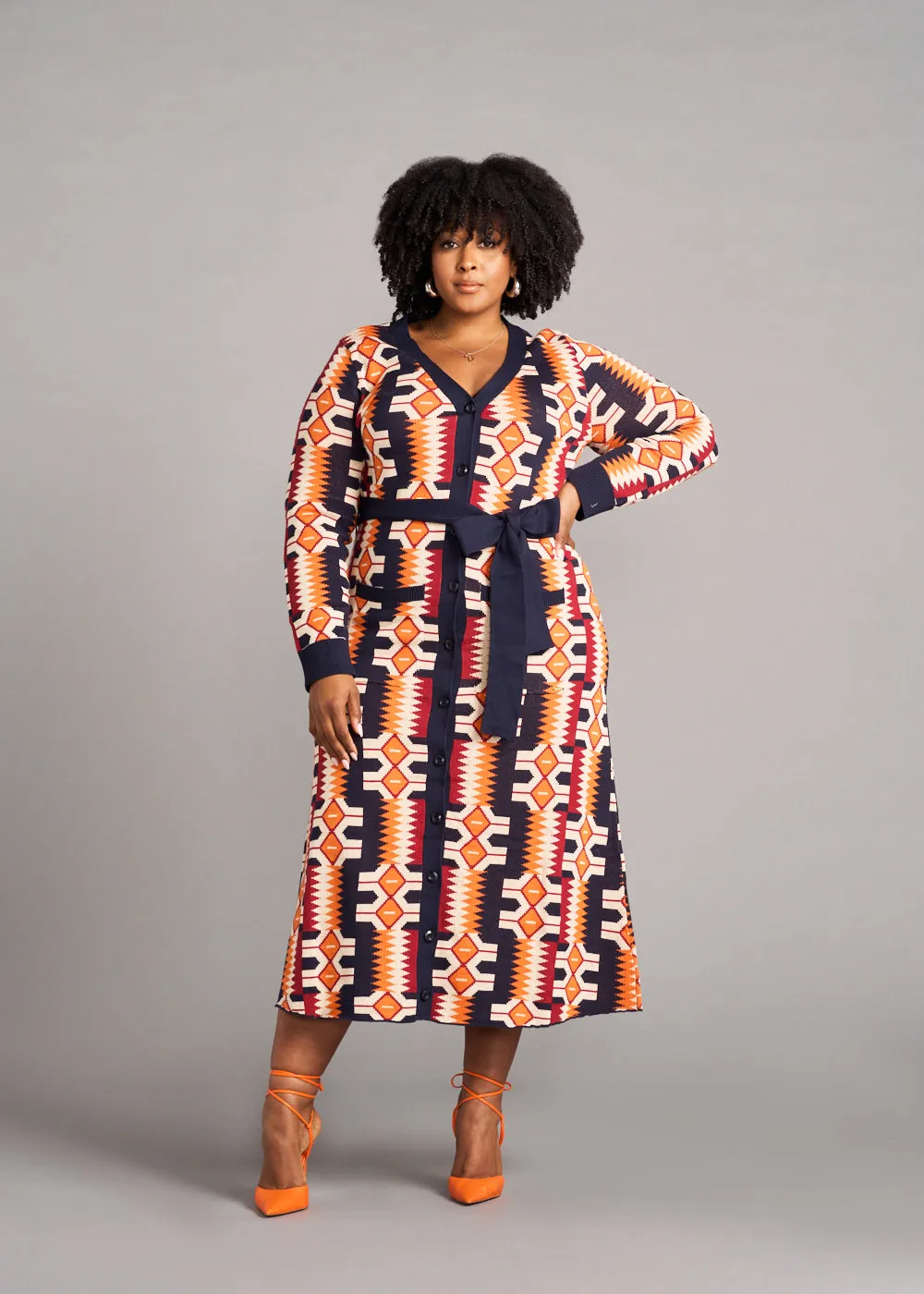Aisha Women's African Print Cardigan (Cream Orange Kente) sold by D'iyanu product image thumbnail 2
