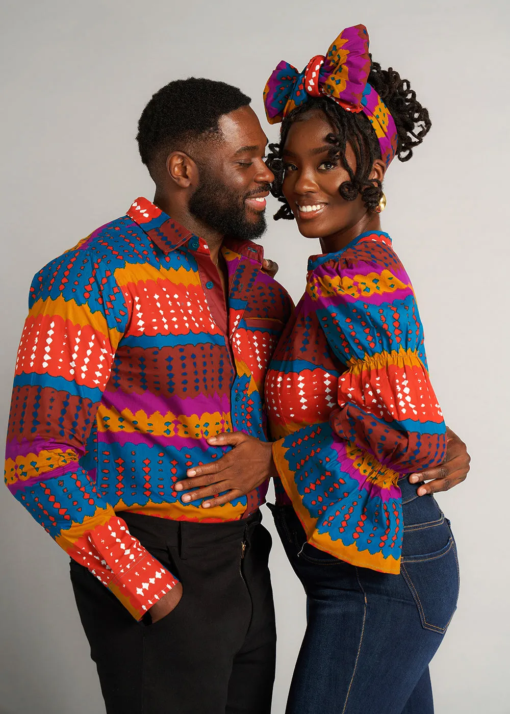 Amari Women's African Print Button-Up Top (Orange Teal Adire) - Clearance sold by D'iyanu product image thumbnail 5