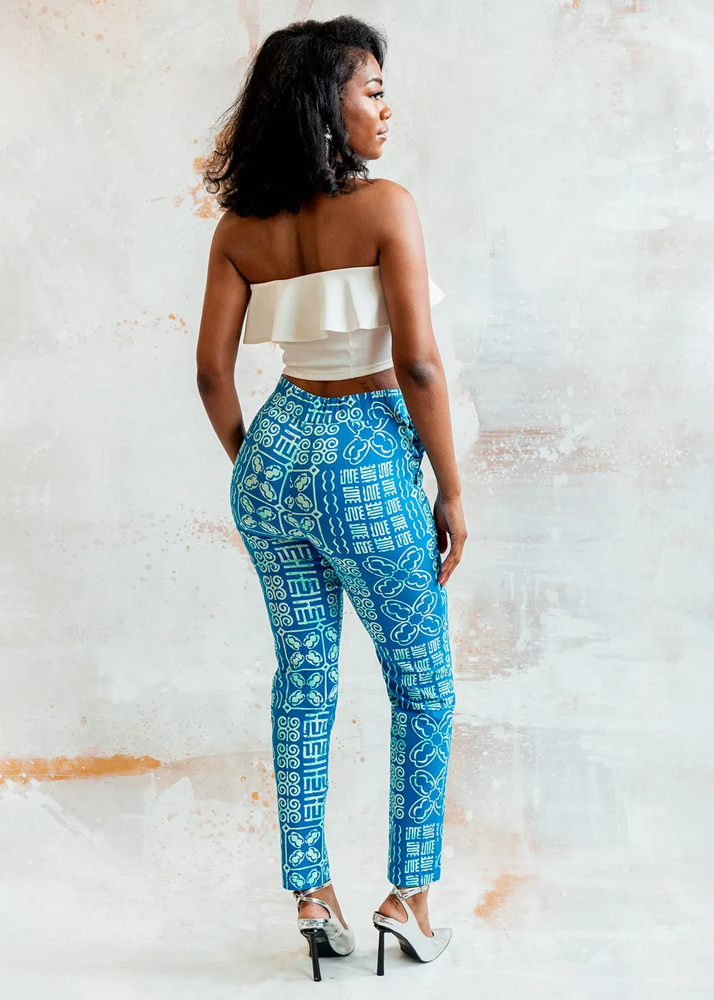 Talia Women's African Print Stretch Woven Pants (Cool Blue Adire)-Clearance sold by D'iyanu product image thumbnail 3