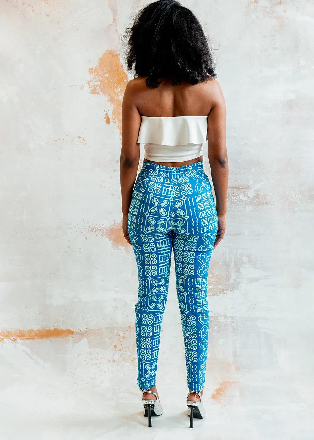 Talia Women's African Print Stretch Woven Pants (Cool Blue Adire)-Clearance sold by D'iyanu product image thumbnail 5