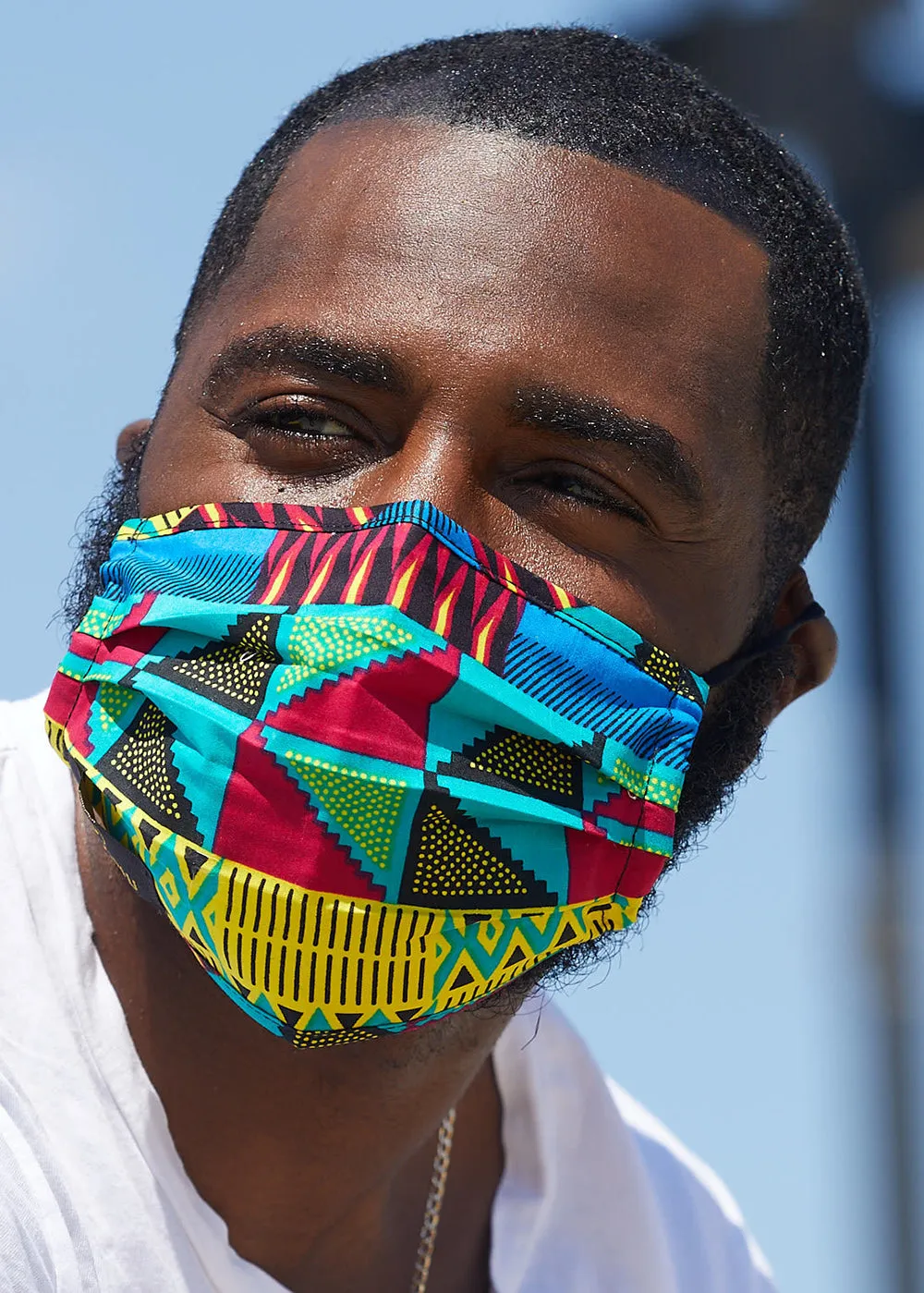 Uzo African Print 2 Layer Reusable Face Mask (Royal Blue Gold Kente)-Clearance sold by D'iyanu