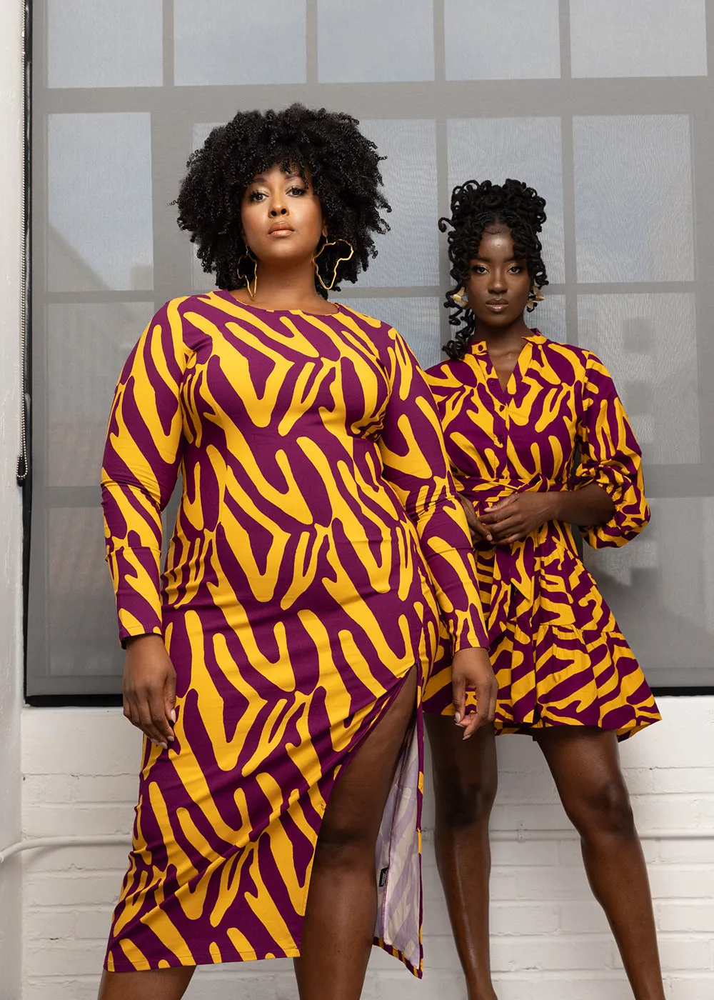 Chidima Women's African Print Stretch Midi Dress (Gold Zebra Abstract) sold by D'iyanu product image thumbnail 4