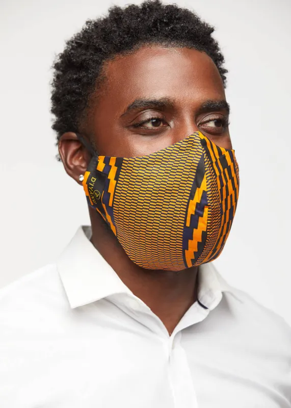 Dabo African Print 2 Layer Reusable Face Mask (Orange Navy Diamonds)-Clearance sold by D'iyanu