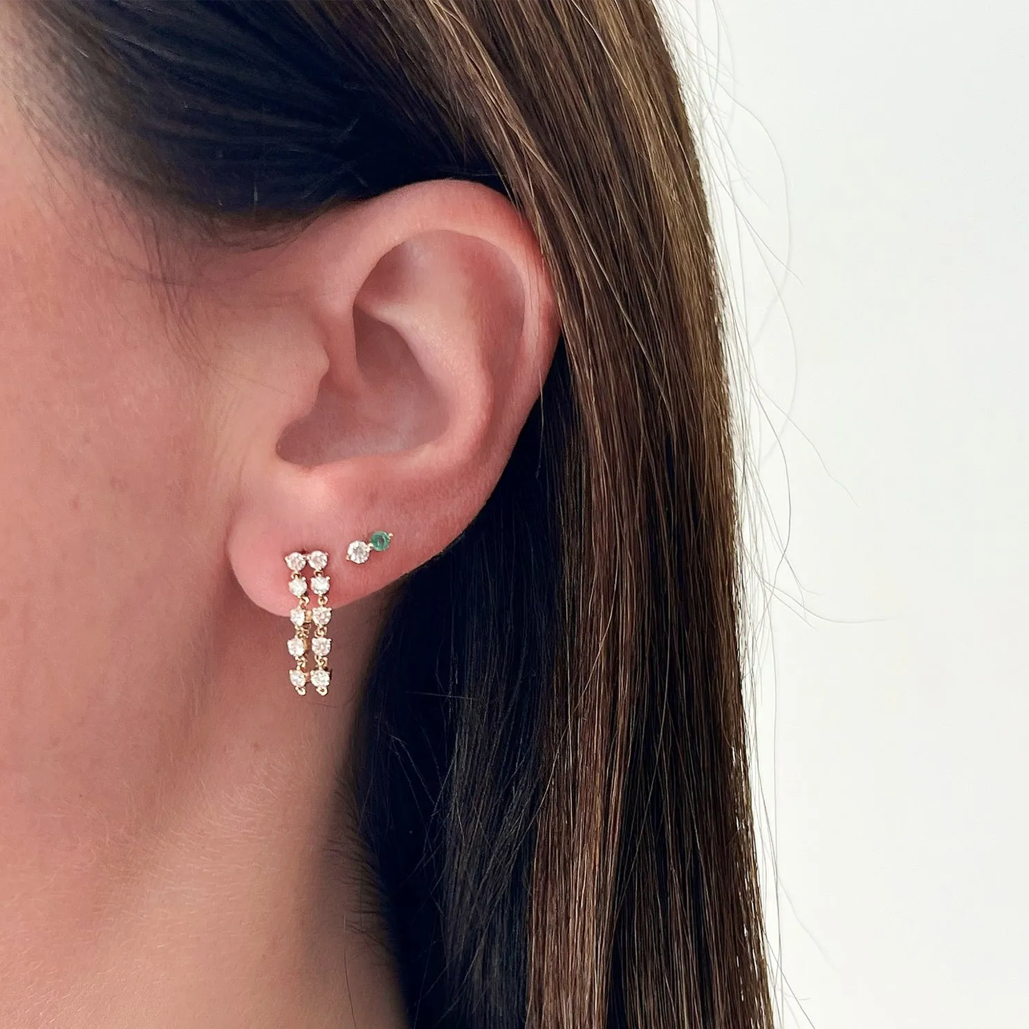Diamond & Emerald Double Stud Earring sold by EF Collection product image thumbnail 5